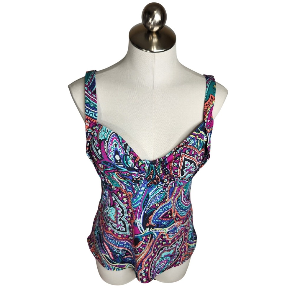 Title Nine Bodacious Tankini‎ Swim Top 36C Floral Underwire Convertible Straps